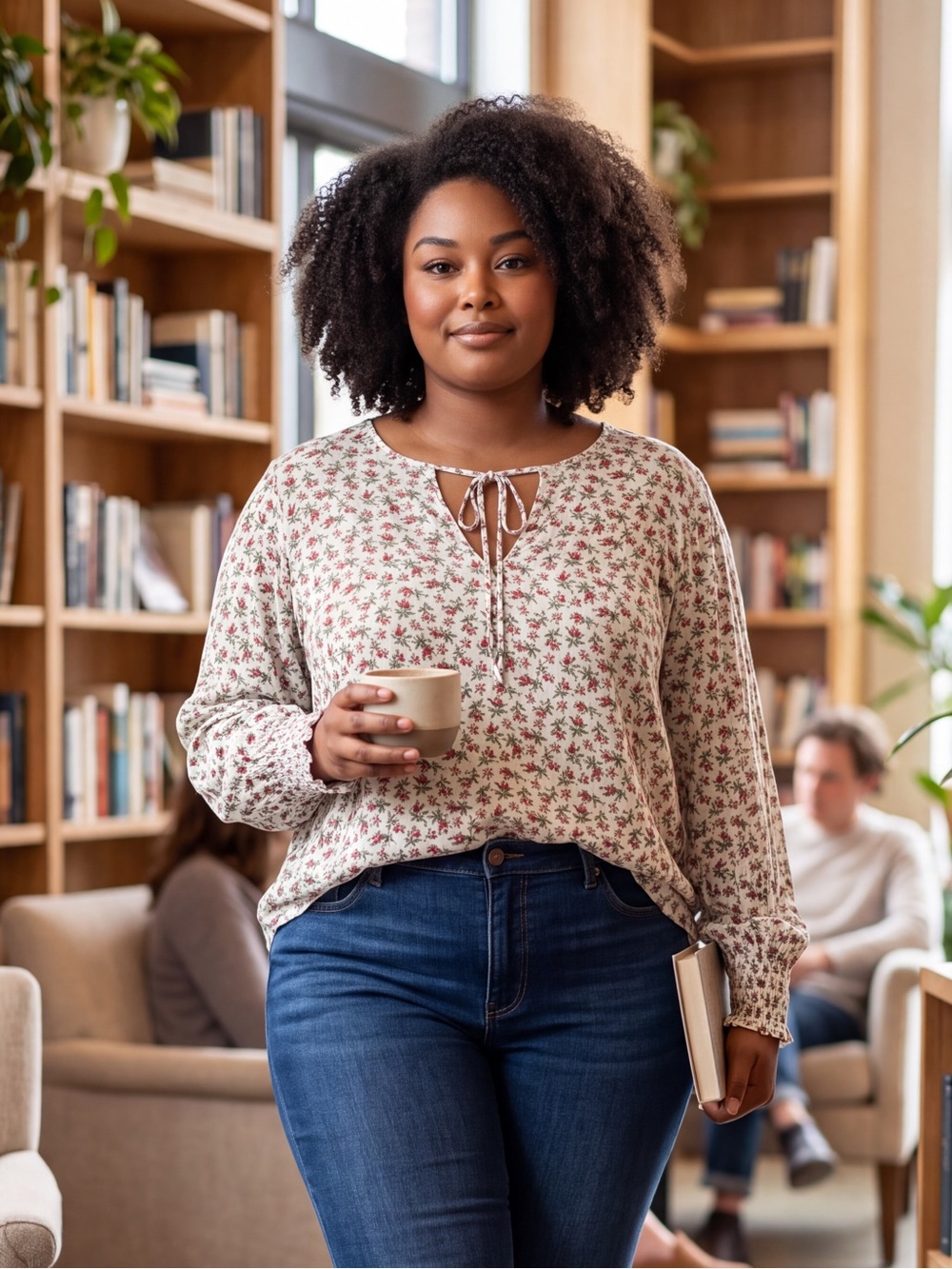 Lucky Brand Cream and Red Floral Blouse